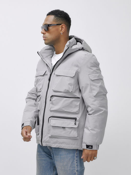 Куртка спортивная мужская зимняя с капюшоном светло-серого цвета 3222SS - Wonderrman фото 9