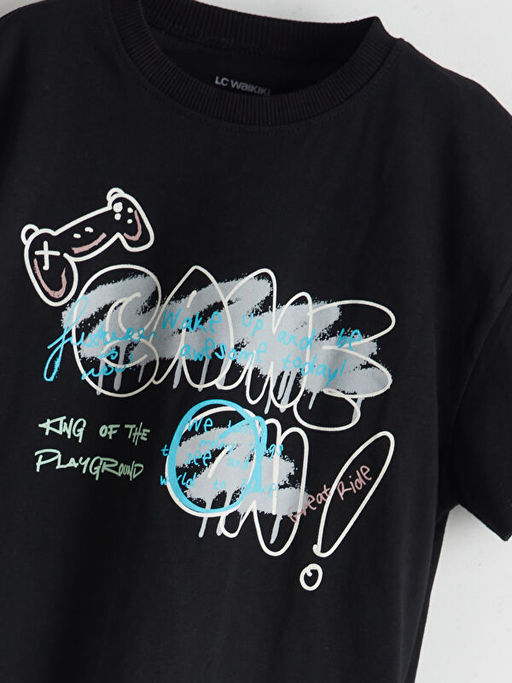 Bisiklet Yaka Bask?l? Erkek ?ocuk Ti??rt