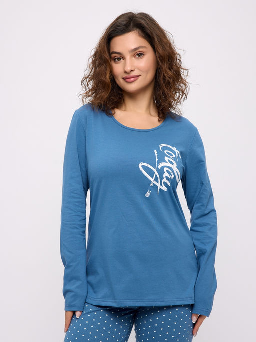 Лонгслив женский из кулирки синий тудей