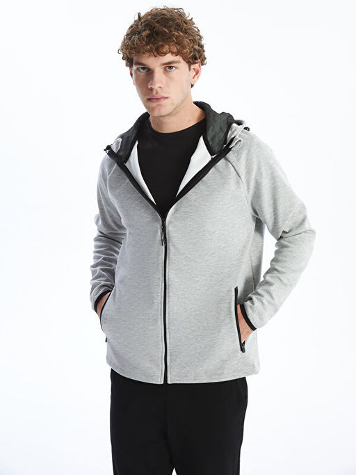 Kap??onlu Uzun Kollu Erkek Fermuarl? Sweatshirt