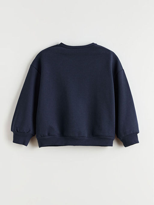 Bisiklet Yaka Stitch Bask?l? K?z ?ocuk Sweatshirt