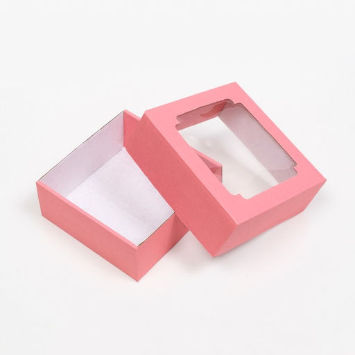 Цена за 5 шт. Коробка сборная, крышка-дно, с окном, красная, 14,5 х 14,5 х 6 см - UPAK LAND фото 3