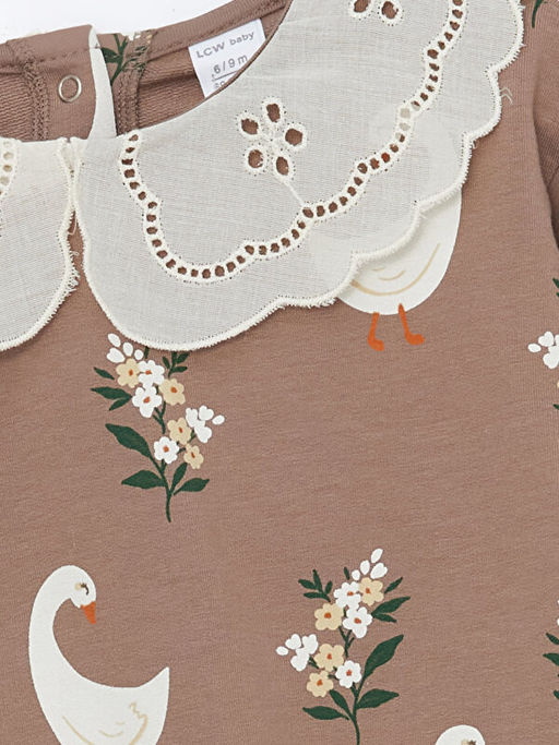 Bebe Yaka Uzun Kollu Bask?l? K?z Bebek Sweatshirt ve Tayt 2li Tak?m