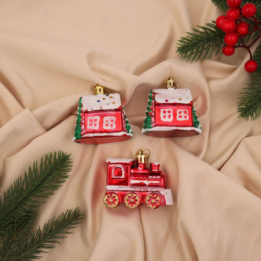 Цена за 2 шт. Ёлочные игрушки 3 шт. Зимнее волшебство. Карнавальный пластик, 66 см, красный