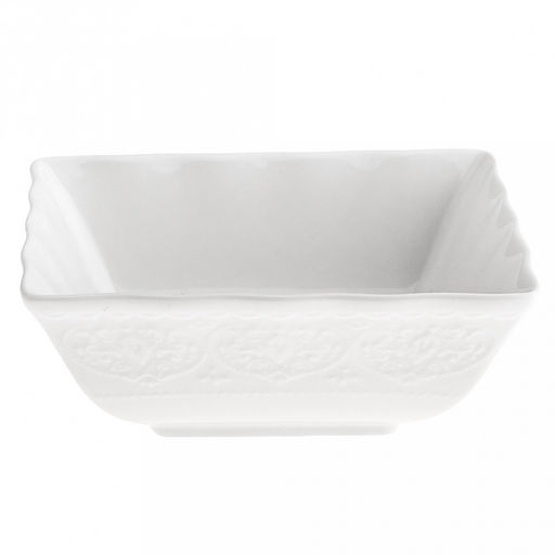 "Русь" Салатник фарфоровый 550мл, 14,3х14,3х5,5см, квадратный, белый, рельефный декор, волнистый край (Китай)