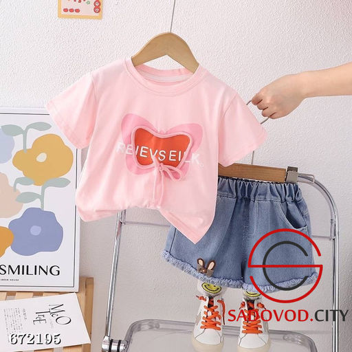 Летний костюм двойка для девочки с джинсовыми шортами