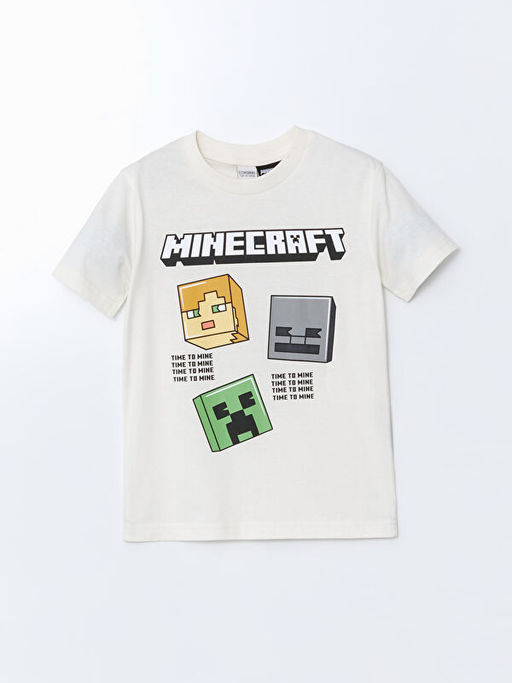 Bisiklet Yaka Minecraft Bask?l? Erkek ?ocuk Ti??rt