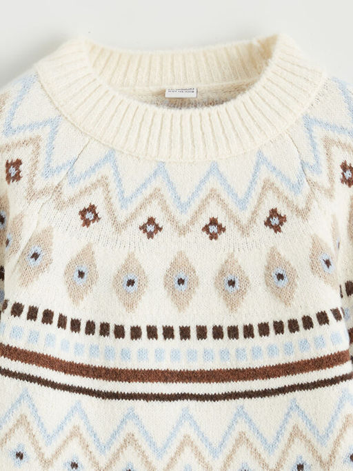 Bisiklet Yaka Desenli K?z ?ocuk Triko Kazak