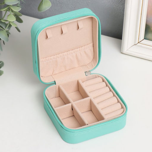 Шкатулка для украшений «Элегия. Квадратная», кожзам, бирюза, 5×10×10 см