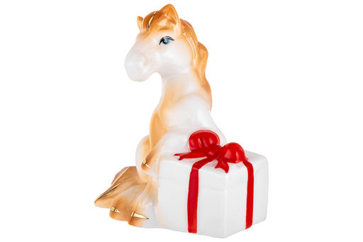 Фигурка декоративная 6,5*5*8 см Лошадь с подарком коричневая с золотом, фарфор - Elan gallery фото 4