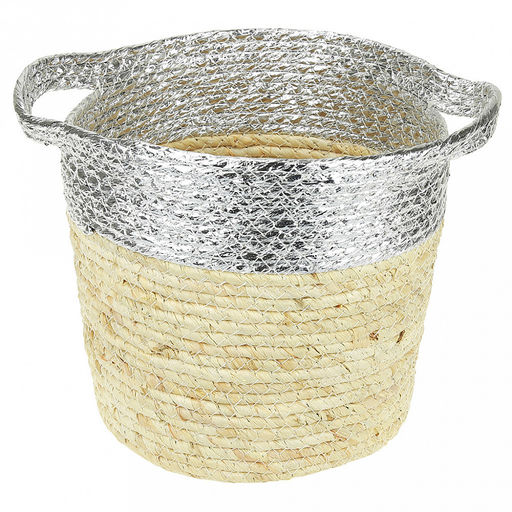 Корзина плетеная, интерьерная "Металлик" набор 3 штуки: д30см h27см; д26см h23см; д22см h20см, с ручками, серебро, ручная работа (Китай)