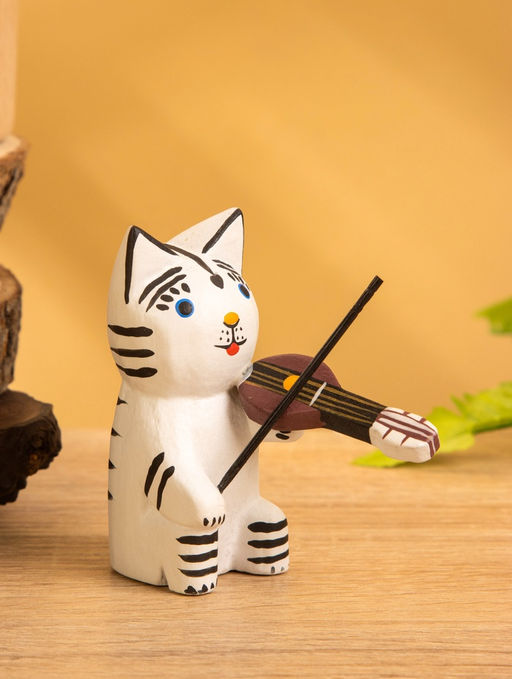 Сувенир «Кот скрипач», 3.5×8×8 см, дерево, белый