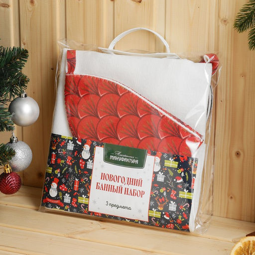 Набор для бани с принтом Огненный дракон: шапка, тапки, коврик, красный - Simaland фото 6