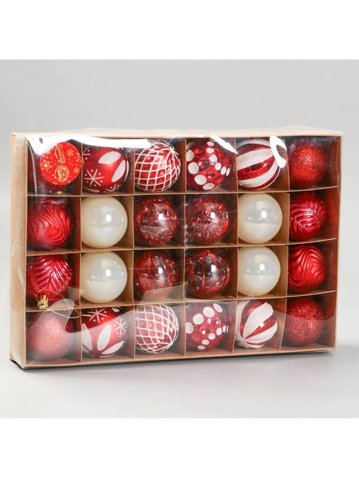 Ёлочные игрушки Мелодия ассорти люкс, шары новогодние, d=6 см, набор 24 шт., бело-красный - Зимнее волшебство фото 7