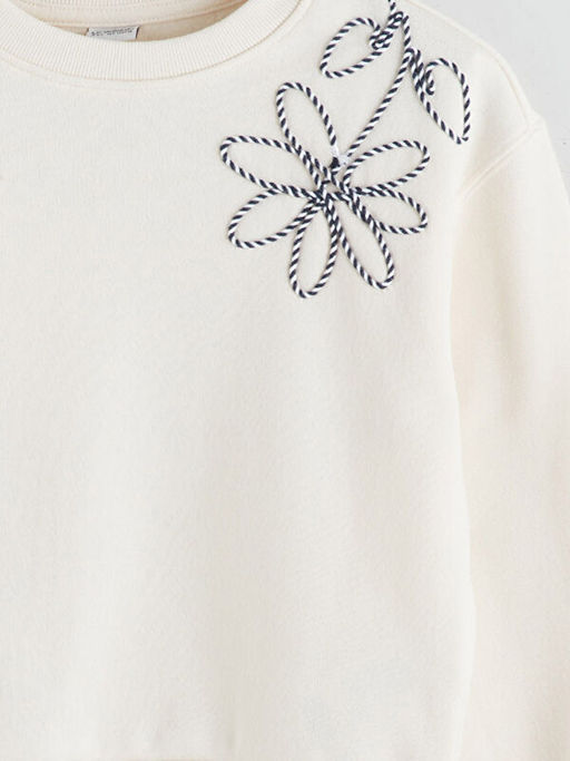 Bisiklet Yaka ?i?ekli K?z ?ocuk Sweatshirt