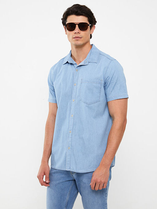 Regular Fit K?sa Kollu Erkek Jean G?mlek