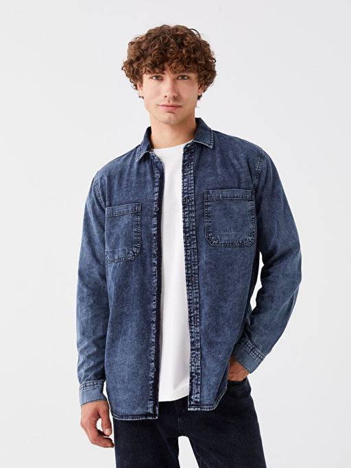 Regular Fit Uzun Kollu Erkek Jean G?mlek