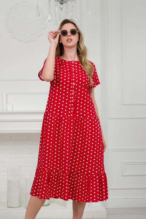 Платье женское из кулирки Кармелита горошек на красном - Амадэль фото 12