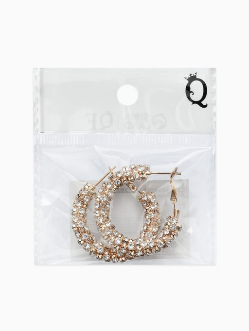 Серьги-кольца со стразами "Россыпь" d=3,5см, цвет белый в золоте