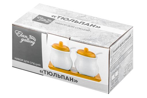 Набор 2 банок д/специй 225 мл 18*8,8*10 см Тюльпан + 2 ложки + 2 крышки на дер. подставке - Elan gallery фото 4