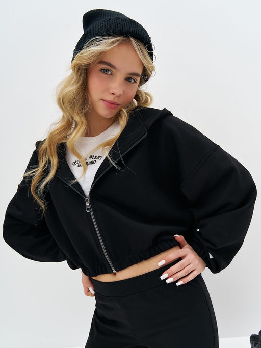 Черная укороченная толстовка для девочки - Kogankids фото 15