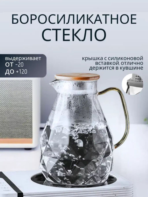 Кувшин Бриллиант, стекло 1700 мл, грани/желтая ручка - Fujian Province Guang Fu Tea фото 8