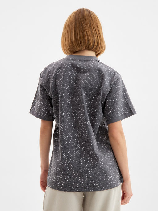 Футболка со стразами женская MIST, серая, размер M