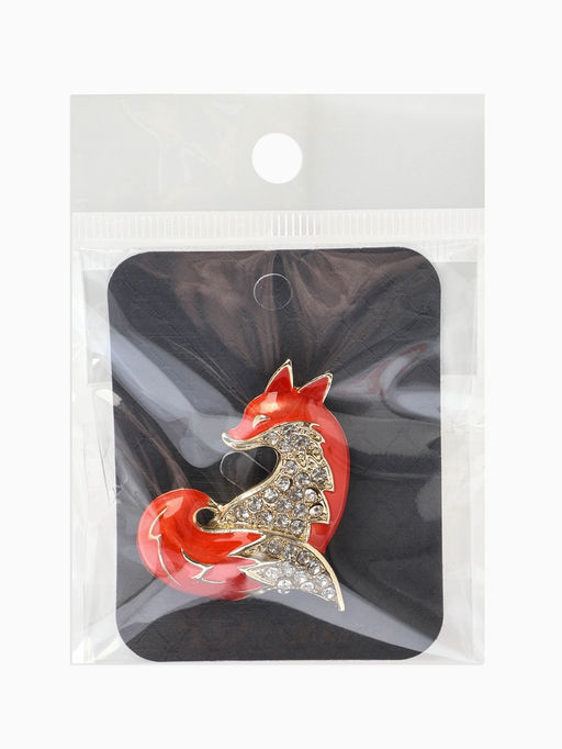 Брошь «Лиса» хитрая, стразы, цвет оранжево-белый в золоте