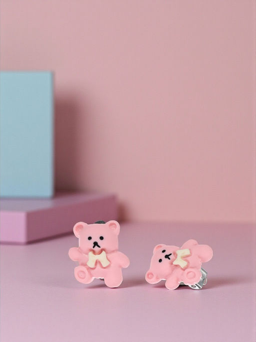 Цена за 2 шт. Серьги-клипсы детские «Выбражулька» мишка с бантиком, розовые