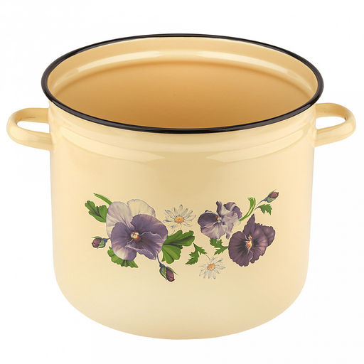 "Анютины глазки" Кастрюля эмалированная 12л, форма цилиндрическая, металлическая крышка, металлические ручки (Россия)