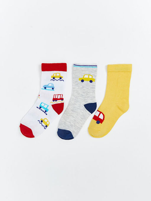 Bask?l? Erkek ?ocuk Soket ?orap 3l?