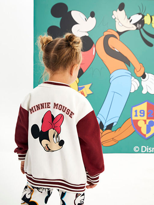 Kolej Yaka Uzun Kollu Minnie Mouse Bask?l? K?z Bebek Bomber Ceket - Waikiki фото 2