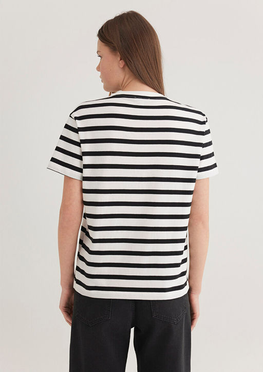 Mavi Logo Bask?l? Siyah Cizgili Tisort  фото 5