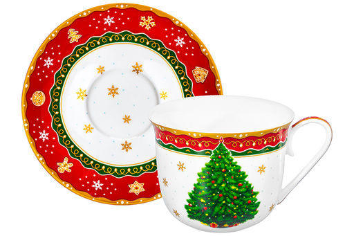 Чайная пара 2 пр. 450 мл 14*11*8,5 см Новогодняя ёлка красный узор NEW BONE CHINA - Elan gallery фото 6