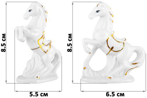 Набор фигурки декоративные 2 пр. 5,5*3*8,5 см, 6,5*2,5*8,5 см Лошади белая с золотом, фарфор - Elan gallery фото 2
