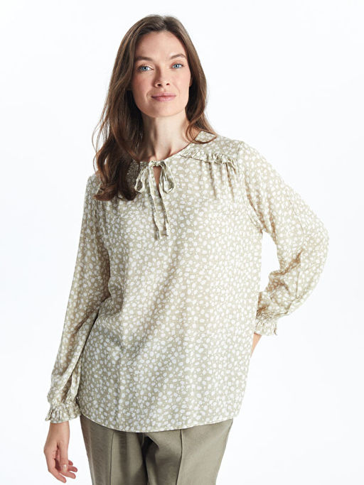 Ba?lamal? Yaka Desenli Kad?n Bluz