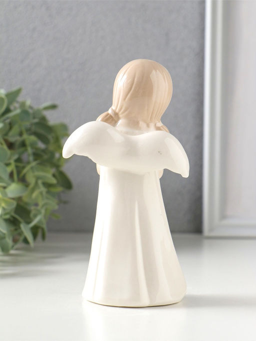 Сувенир керамика "Девочка-ангел с хвостиками в белом платье с розой в руках" 7х7х14,2 см