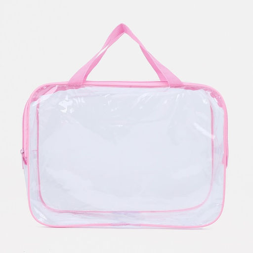 Косметичка на молнии, с ручками, цвет прозрачный/розовый