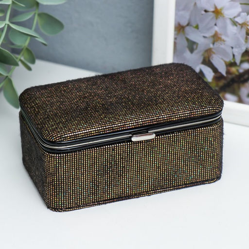 Шкатулка кожзам для украшений Мелкие квадратики. Шоколад 6х7х12 см