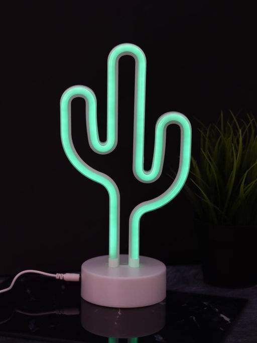 Неоновый LED ночник настольный "Cute cactus", зелёное свечение (24х28,5 см)