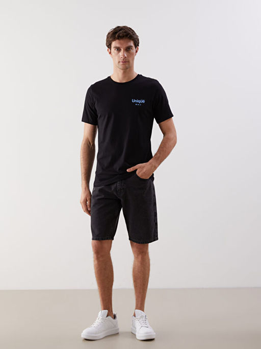 Bisiklet Yaka K?sa Kollu Bask?l? Penye Erkek Ti??rt