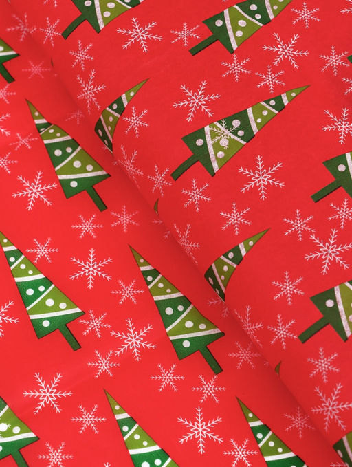 Цена за 10 шт. Бумага упаковочная новогодняя тишью Зимний лес, красная, 50?66 см