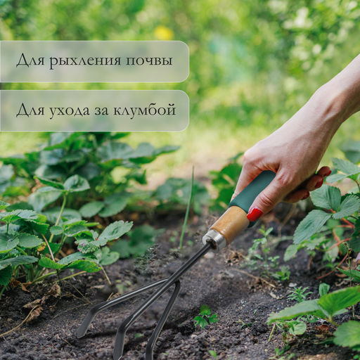 Рыхлитель Greengo, длина 30.5 см, 3 зубца, деревянная ручка с поролоном