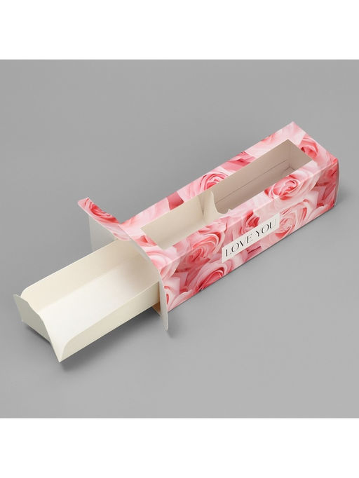 Цена за 5 шт. Коробка для макарун, кондитерская упаковка «Love you», розовые розы, 18 х 5.5 х 5.5 см