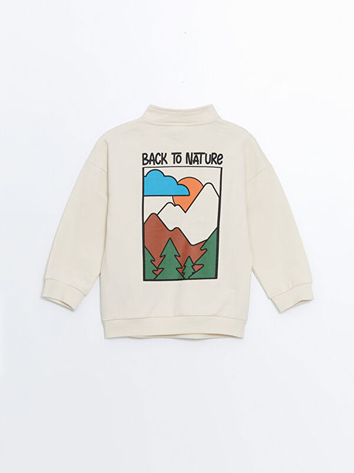 Dik Yaka Bask?l? Uzun Kollu Erkek Bebek Sweatshirt