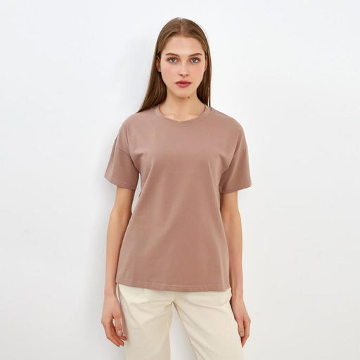 Футболка однотонная женская MINAKU: Basic line, коричневая, размер 42