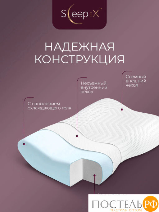 Подушка анатомическая SLEEPIX АМЕЯ ЭРГО КУЛ с охл.гелем, плстр/пенополиуретан, бел - Sleep ix фото 4