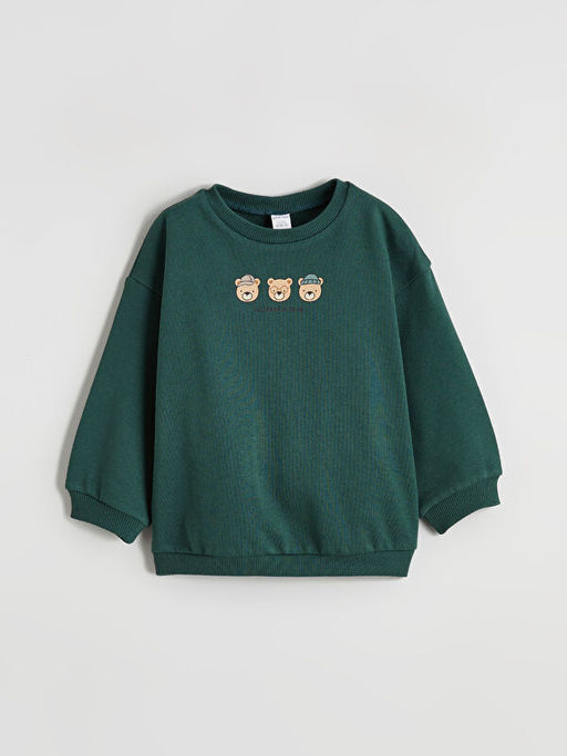 Bask?l? Erkek Bebek Sweatshirt ve Pantolon