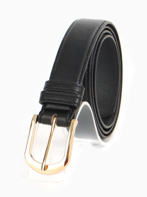 Ремень женский, 110×2.8 см, классическая пряжка металл, золотистая, чёрный