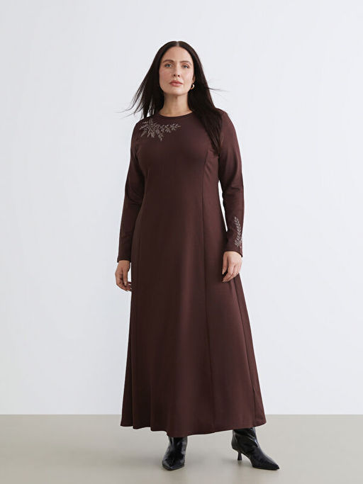 Bisiklet Yaka A Kesim ?i?ek Nak??l? Elbise